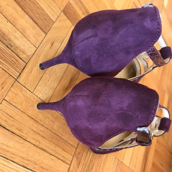 Sandale de soirée suède et cuir luisant bourgogne - Picture 5 of 6